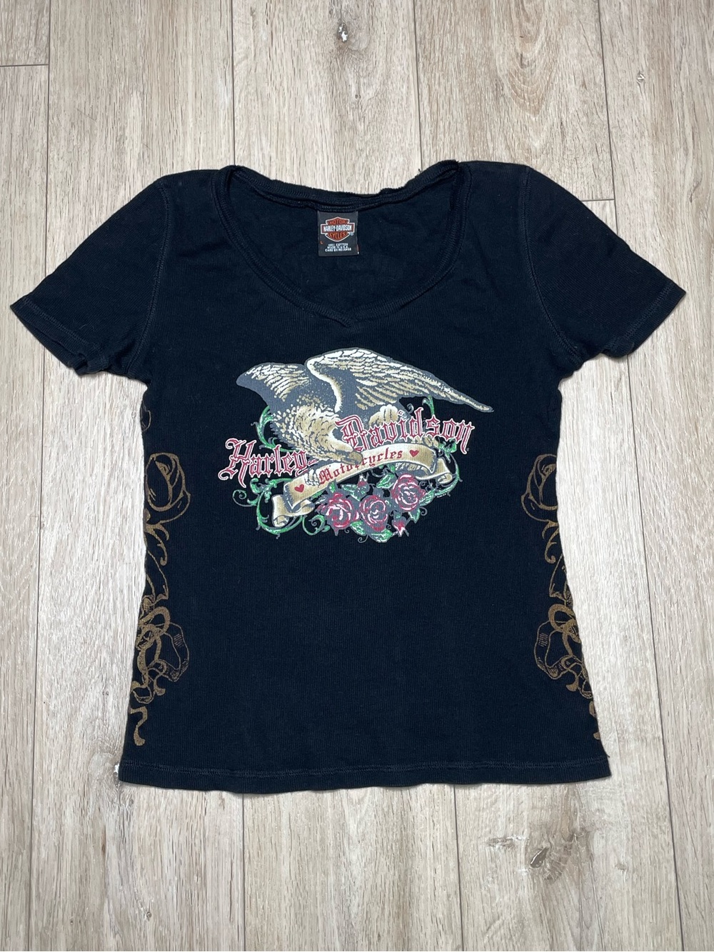 90’s Harley-Davidson Motorcycles Black Ribbed Fitted T-Shirt, Great Neck NY